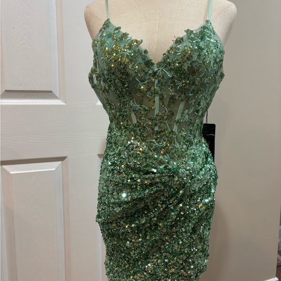 Nox Anabel Dresses & Skirts - Sparkling Green Embellished Mini Dress